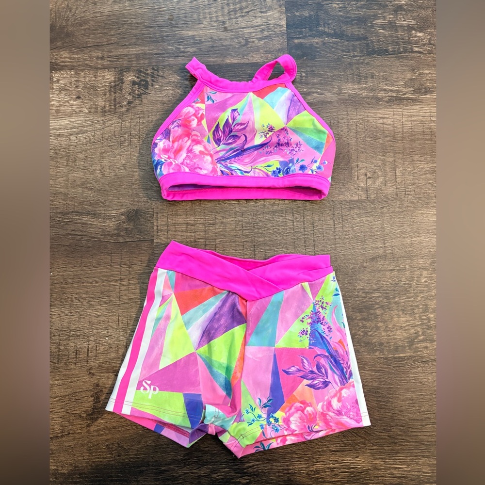 Sylvia P Girls Colorful Kids Matching Crop Top & Short Set Size 6 EUC